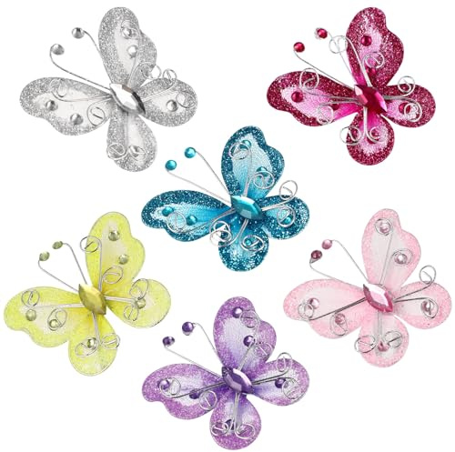 ULTECHNOVO 36 Farfalle Realistiche in Organza Glitterata Decorazioni Murali Farfalle per Artigianato e Bouquet Set da 36 Pezzi Multicolore per Addobbi Nuziali e Feste