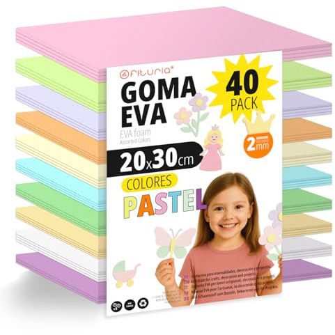 OFITURIA Set mit 40 Moosgummiplatten in Pastellfarben, Größe 20 x 30 cm, 10 sortierte Farben, für Schule oder Beruf, EVA-Schaum (Pastellsortiment)