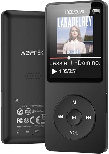 AGPTEK A02 32GB MP3 Player, 70 Hours Playback Lossless Sound Music Player, Supports up to 128GB(Black)