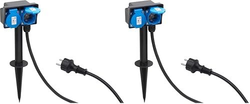 Meister Stromverteiler 2-Fach - 1,4 m Kabel - Mit Erdspieß - Gummischlauchleitung - IP44 Außenbereich/Outdoor Verteilersteckdose/Gartensteckdose mit Erdspieß/Außensteckdose / 7430950
