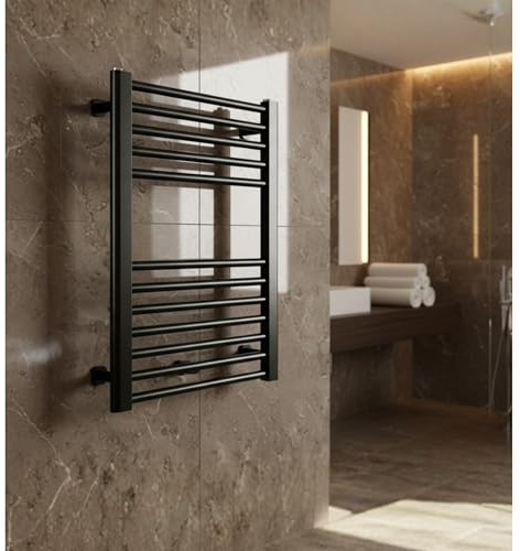 Radiateur de salle de bain, noir mat, 628 x 500 mm, radiateur de salle de bain, montage mural, raccord inférieur ZD, chauffage central, design moderne