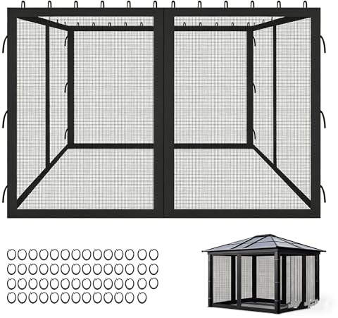 Qdreclod Moskitonetz für Pavillon 3x3 m, Insektenschutz mit 4 Seitenwänden & Doppelreißverschluss Passend für 10x10 ft Gartenpavillon Terrasse Camping, Schwarz