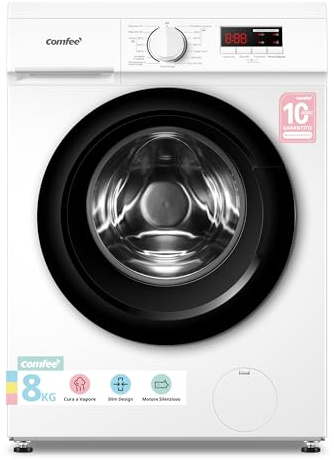 COMFEE Lavatrice Carica Frontale 8 kg, Classe A, 1400 Giri, Motore Inverter BLDC Silenzioso, Design Compatto, Steam & Quick Wash, Bianca – CFP01EW80W