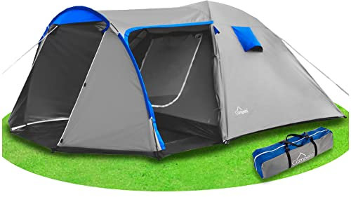 Campela Touristenzelt, Familienzelt, Tropical, für 3-4 Personen, wasserdicht 3000m, geklebte Nähte, CA0013 (Blue)