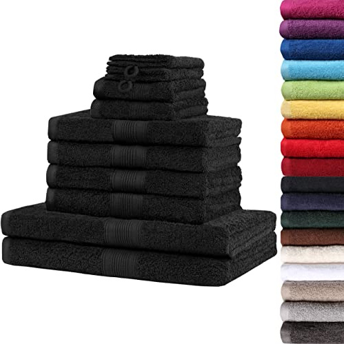 NatureMark 10 TLG. Frottier Handtuch-Set Verschiedene Größen 4X Handtücher, 2X Duschtücher, 2X Gästetücher, 2X Waschhandschuhe - Premium Qualität (10 TLG. Frottier Set, Schwarz)