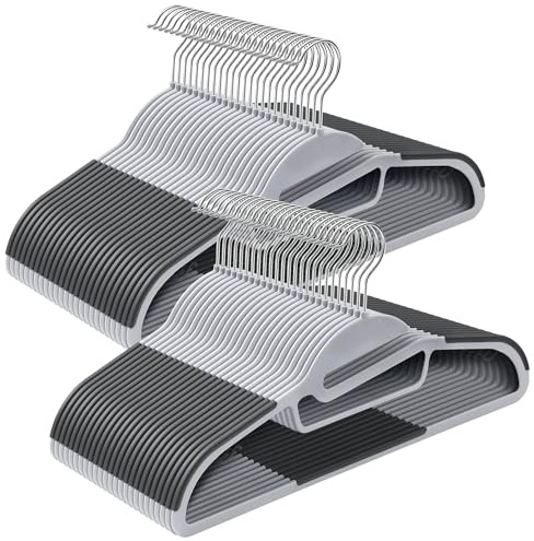 SONGMICS 50 Pack Coat Hangers, Heavy-Duty Plastic Suit Hangers, S-Shaped Opening, Space-Saving, 360º Swivel Hook, 16.3 Inches Wide, Light Gray and Dark Gray UCRP41G-50