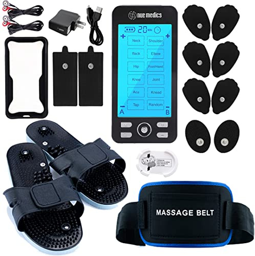 TENS Unit Muscle Stimulator for Pain Relief Muscle Therapy Rechargeable EMS Device with Electrode Pads,Massager Belt & Foot Slippers Included, Electric Pulse Massager for Back,Neck,Shoulder,Sciatica