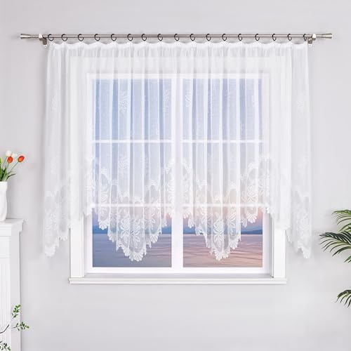 HeichkelL Transparenter Vorhang Jacquard Gardine Bandschal 1 Stück Universalband Store Kräuselband Wohnzimmer Schlaffzimmer Weiß HöhexBreite 180x300cm