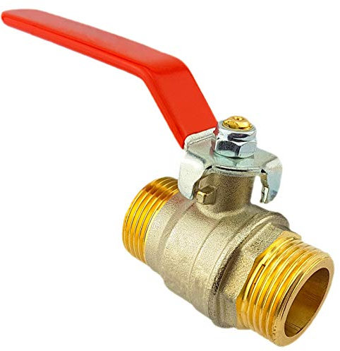 Kugelhahn 3/4 Zoll Außengewinde AG x AG DN20 Anschluss aus Messing vernickelt mit Stahlhebelgriff rot Druck PN25 Absperr Kugel Ventil Hahn Wasser Heizung Druckluft