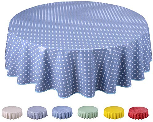 Home Direct Wachstuch Tischdecke Abwaschbar Rund 140cm Kleine Tupfen (Blau Grau)