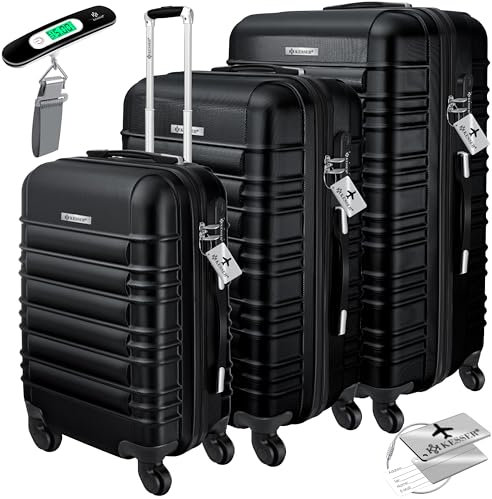 KESSER® 3tlg. Hartschalenkofferset Hartschalenkoffer Reisekoffer Set Reisekofferset Trolley Koffer 4 Rollen ABS-Hartschale Teleskopgriff Inkl. Kofferwaage + Gepäckanhänger Rollkoffer Schloss, M-L-XL