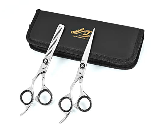 ZAMAHA Lefty Friseur Professionelle Haarrasierschere - Linkshänder 16,5 cm Haarschere (Schneiden + Ausdünnen) - Poliertes Finish
