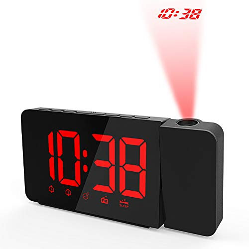 YNAYG sveglia digitale Sveglia Digitale A Proiezione, Radio FM E Timer Di Spegnimento, Funzione Snooze Proiettore A 360 °, Sveglie Digitali Per Soffitto Camere Da Letto