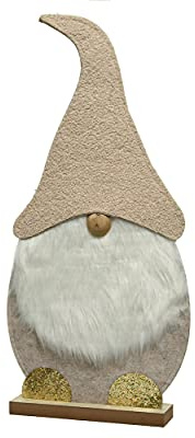 Decoris Wichtel Figur 60cm Filz Aufsteller mit Holz Fuss Weihnachtsdeko Weihnachtsfigur beige Gold