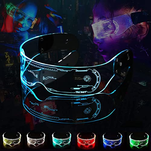 MIDYUID Lunettes futuristes avec visière lumineuse LED pour cosplay, rave, festivals, Halloween, Noël, bars, clubs, fêtes, 7 couleurs