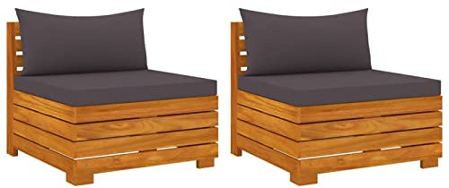 Gecheer 2-Sitzer Gartensofa mit Auflagen Sofa Lounge Mittelsofa Gartenmöbel Loungesofa Couch Massivholz Akazie