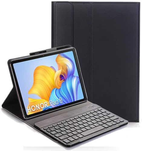 YHFZR Clavier étui pour Honor Pad 8 12-Pouce, AZERTY Slim PU Housse Détachable Wireless Clavier Keyboard sans Fil Coque pour Honor Pad 8 12-Pouce, Noir