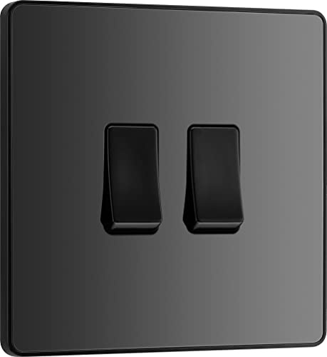 BG Evolve Doppel-Lichtschalter, 20 A, 16 Ach, Schwarz/Chrom