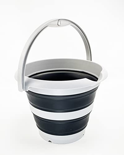 SAMMART 5L zusammenklappbarer Kunststoffeimer – Faltbare runde Wanne – tragbarer Wassereimer zum Angeln – platzsparender Wassertopf für den Außenbereich (Grau/Kohleschwarz)