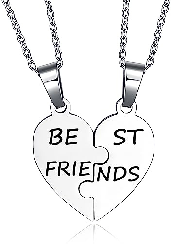 YOTHIWAD Beste Freunde Kette,Herz Puzzle Anhänger mit Gravur Freundschaftskette für 2 Stücke Geburtstag Weihnachts geschenk für Freund Schwester Bruder(Silber)