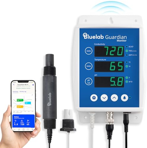Bluelab Guardian Monitor Inline Wi-Fi for Real-time pH, Temperature, and Conductivity (TDS/PPM) Measurements in Water with Calibration, 3-1 Digital Nutrient Meter for Inline Dosing Systems