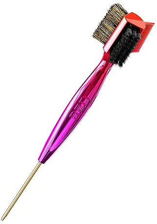 Red by Kiss Hair Brush, 4-In-1 360 Edge with Teasing Comb, Pin Tail, 100% Boar Bristles for Women Thick Curly Hair