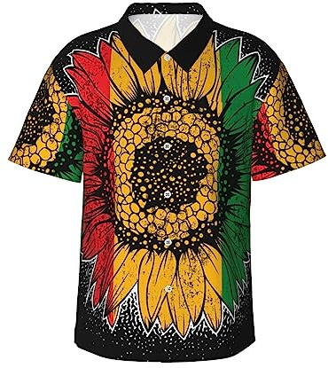 FJAUOQ Camicia Hawaiana da Uomo Funky Manica Corta Rossa Gialla Verde Bandiera Girasole Hawaii Top Abbigliamento Casual Camicie estive per Feste in Spiaggia