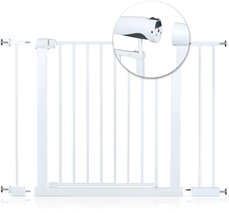 Nukido Treppenschutzgitter Ohne Bohren Mit Magnetverschluss Türschutzgitter 90° Stop Türgitter Baby Kinder Kindergitter Schutzgitter Breite Verstellbar 76-104 x 79 cm Weiß