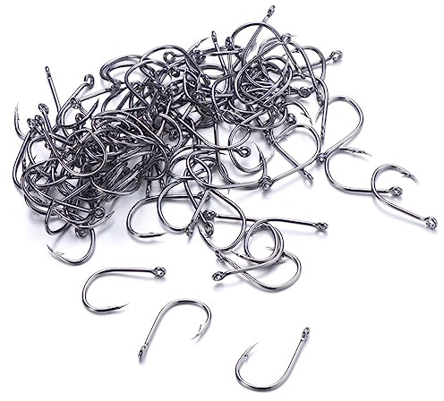 Yardwe 100pcs Boxed Fishing Hooks High Carbon Steel Assortment Hooks for Bass Pike Herring Muskie Saltwater Freshwater Non-Corrosive Easy to Tie Lines