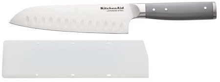 KitchenAid Küchenmesser I Chefkoch-Messer I Santoku-Messer I Japanischer Stahl I 31cm lang I Ergonomischer Griff I Grau I Chef Knife6061, KO7ITKSOHMGA