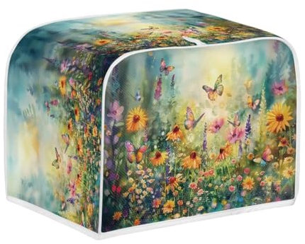 Xoenoiee Butterfly-Abdeckung mit lebendigem Blumendruck, gesteppte Toaster-Abdeckung, Brotbackmaschinen-Abdeckung, Küche, kleine Geräteabdeckung, Toaster-Ofenabdeckung, für 2 Scheiben, für 4 Scheiben,