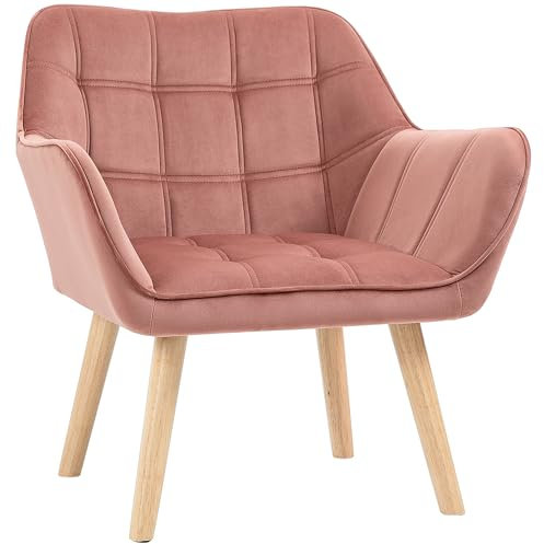 HOMCOM Sessel Wohnzimmer Ohrensessel Loungesessel Relaxsessel mit Gummiholzbeine, Lesesessel mit Samtoptik, Polstersessel für Schlafzimmer, skandinavisch, Rosa