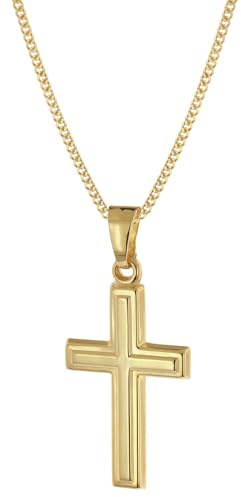 trendor Kreuz-Anhänger Gold 333 mit goldplattierter Silberkette 68420 | zeitloses Schmuckstück für Damen und Herren, elegante Geschenkidee und schönes Accessoire