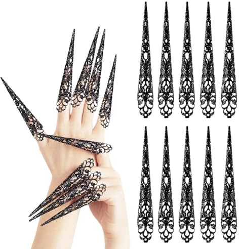 GUIZIYAO Halloween Fingerringkrallen, 10 Stück Halloween Gefälschte Nägel, Fingerringkrallen, Fingernagel Krallennagel, Lange Nägel Krallen, Für Nagelkostüm Halloween Cosplay Drama Tanzshow
