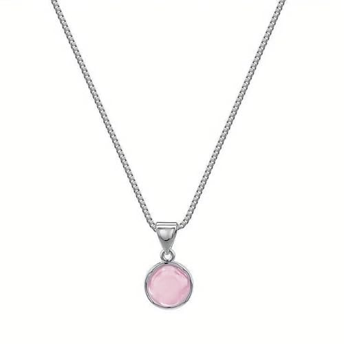 KBRPEY Rund Rosenquarz Anhänger Halskette Silber Venezianerkette Damen Schmuck Edelstein Kette