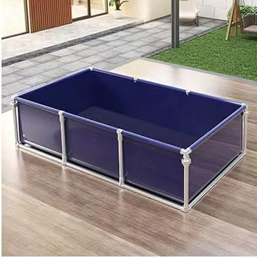 Generisch Segeltuch Fischteich mit Rahmen,Aquarium-Poolteich,Freistehendes Poolteich für Koi/Goldfische,Hinterhof-Poolteich,Mit Ablassventil,großer Aquarium-PVC-Segeltuchteich,Blau,L2xW1xH0.7m