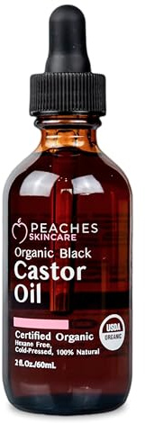 Organic Cold-Pressed Castor Oil – Hexane-Free, Vegan Formula with Omega-9, Omega-6, and Vitamin E – Hydrating Oil for Skin and Hair – Black Castor Oil (2 fl. oz)