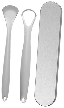 FRCOLOR Raschietto per Lingua in Acciaio Inox di Pulizia Orale Design Ergonomico Antiscivolo per Pulizia della Lingua Casa Viaggio