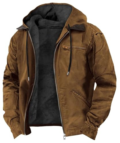 Winterjacke Herren Fleecejacke Warme Gefüttert Outdoor Jacken Winddichte Übergangsjacke Vintage Parkajacke Einfarbig Funktionsjacke mit Kapuze Warm Jacke für Wandern Camping Slim Fit Softshelljacke