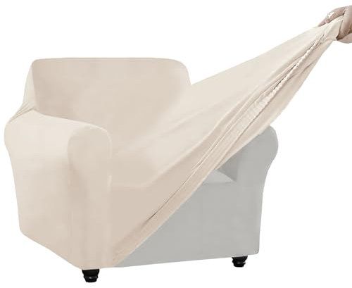 SYLC Sofabezug Mit Separaten Sitzkissenbezug Stretch Samt, Geteilt SofaÜberwürfe Anti-Rutsch, Couch Überzug Für Wohnzimmer/Wohnwagen (beige,80-120cm 1pc)