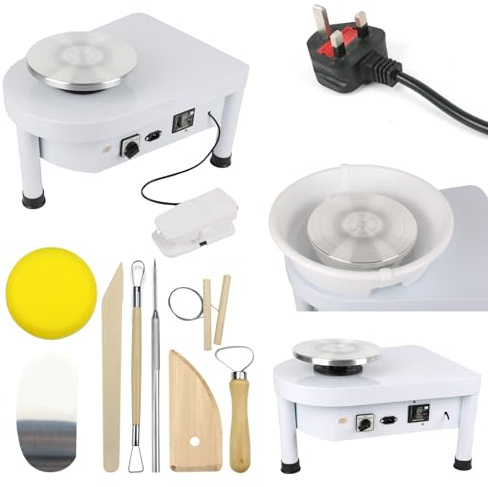 Elektrische Töpferscheibe, 25 cm, 350 W, robuste Töpfer-Umformmaschine, Formmaschine, Ton-Spinnrad mit Fußpedal und abnehmbarem Waschbecken und Töpferwerkzeugen für Keramikhandwerk, Anfänger,