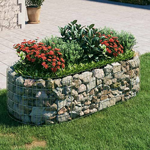 Tidyard Lit surélevé à Gabion Fer galvanisé 200x100x50 cm Grille de Mailles Fleur Plante Lit Surélevé, Jardinière Panier de Gabion pour Jardin, Terrasse, Arrière-Cour, Extérieur Décorative