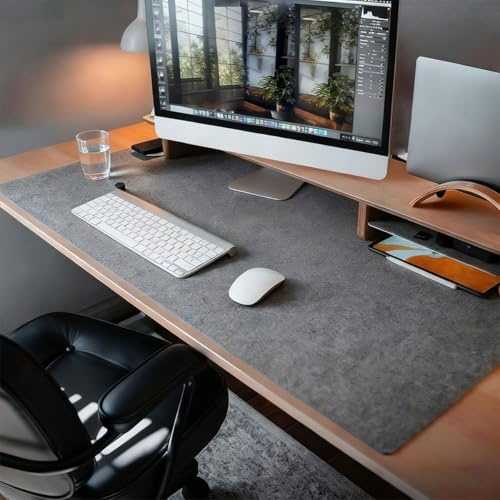 Schreibtischunterlage Filz,Rutschfeste Tischunterlage Schreibtisch,Große Desk Matte,Mauspad Schreibunterlage für Büro und Zuhause (Dunkelgrau, 90x40cm)