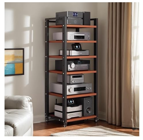 HiFi Rack AV Shelf Modern AV Cabinet For Living Room, Record Player Stand With 6 Tiers, DVD Shelf Unit For Audio Equipment, Media Storage Unit For Gaming Consoles
