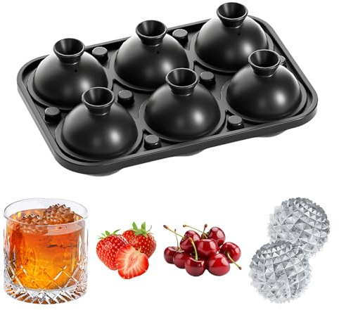 18,3 cm * 12,6 cm Molde Hielo Redondo 6 Hoyos Cubiteras para Hielo Grande Cubitera Hielo Silicona con Tapa de Embudo Negro Bandeja de Cubitos de Hielo para Lavavajillas Cerveza de Hielo Whisky