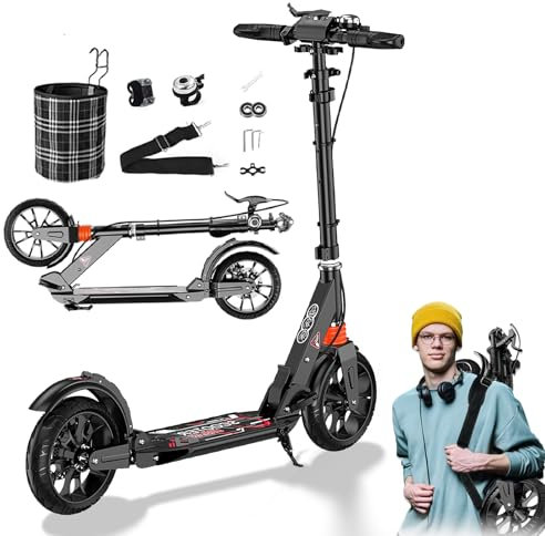 GHBXJX Cityroller Tretroller Scooter 4 höhenverstellbar | klappbar | inkl. Traggurt | XXL Räder | Scheibenbremse | für Kinder und Erwachsene | bis 150kg belastbar | Roller Kinder | Kickscooter,Schwarz