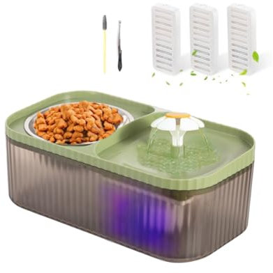 Marchul Cat Water Fountain and Stainless Steel Food Bowl, 100oz/3L Super Quiet Automatic Pet Water Dispenser with Smart Pump and 3 Replacement Filters for Cats