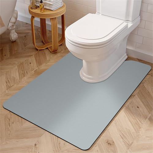 Treer Alfombrillas de Baño Antideslizantes, Diatomita Alfombra WC en Forma de U Secado Rapido, Suave, Absorbente, Lavable para Pedestal de Inodoro (Gris Claro,55 * 60cm)