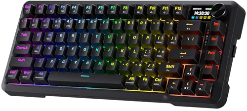 Redragon K724 PRO Kabellose Gasket-Gaming-Tastatur, Hype-Bildschirm -Knopf, mechanische Tastatur 81 Tasten, bedienbares 1,14-Zoll-TFT-Infodisplay 5-lagige Geräuschdämpfung linearer Schalter, US-Layout | 1,14 Zoll TFT-Infodisplay, 5-lagige Geräuschdämpfung, linearer Schalter, US-Layout, intuitive Bedienung