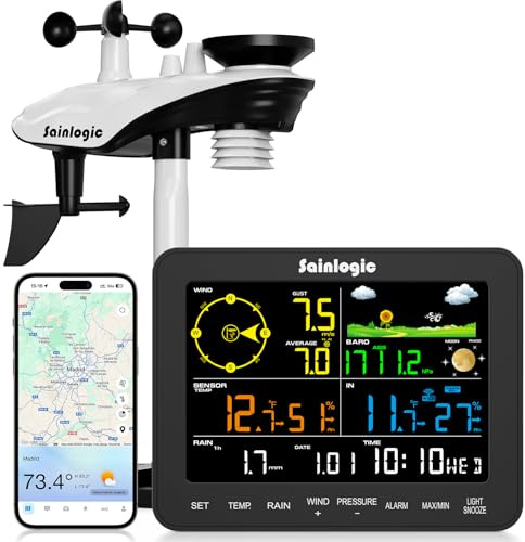 Sainlogic SA6 Plus Stazione Meteo WiFi Intelligente, Previsioni Meteo 24/7 IA di Weatherseed®, Avvisi tramite APP/Email, Stazione Meteo Professionale, Archiviazione Dati Storici di 2 Anni, Solo 2.4GHz